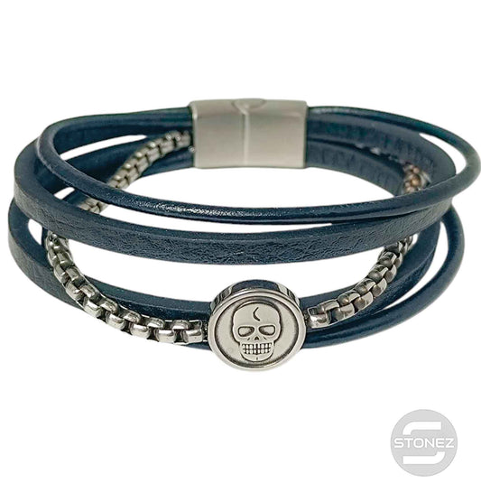 60379-04 Pulsera Acero Y Cuero Largo 22 Cms Aprox