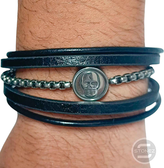 60379-04 Pulsera Acero Y Cuero Largo 22 Cms Aprox
