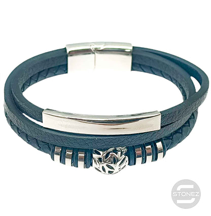 60379-45 Pulsera Acero Y Cuero Largo 22 Cms Aprox