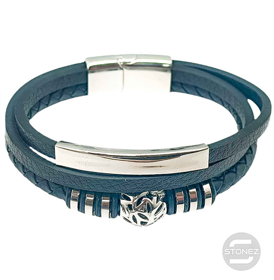 60379-45 Pulsera Acero Y Cuero Largo 22 Cms Aprox