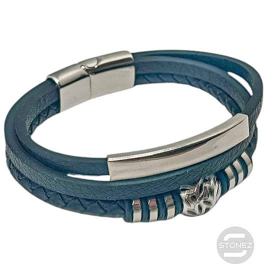 60379-45 Pulsera Acero Y Cuero Largo 22 Cms Aprox