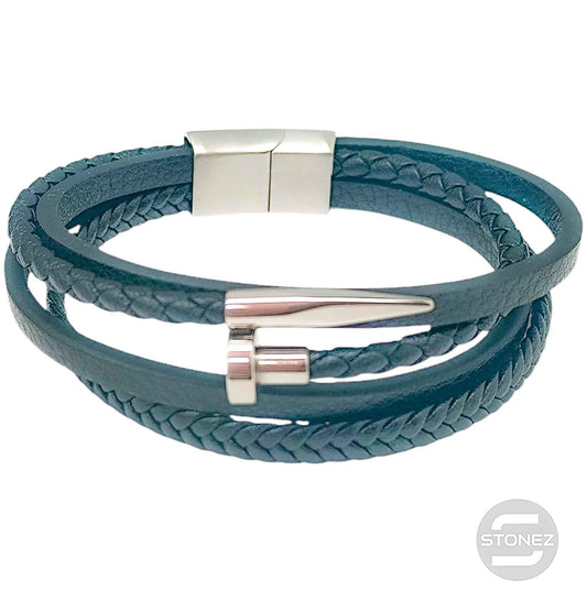 60379-56 Pulsera Acero Y Cuero Largo 22 Cms Aprox