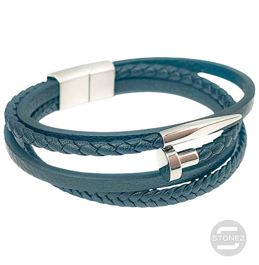 60379-56 Pulsera Acero Y Cuero Largo 22 Cms Aprox