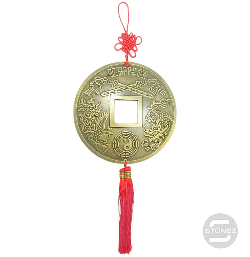 Cargue la imagen en el visor de la galería, 60608 Colgante Feng Shui Moneda China 16 Cms y 39 Cms Aprox Largo
