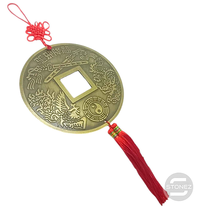 Cargue la imagen en el visor de la galería, 60608 Colgante Feng Shui Moneda China 16 Cms y 39 Cms Aprox Largo
