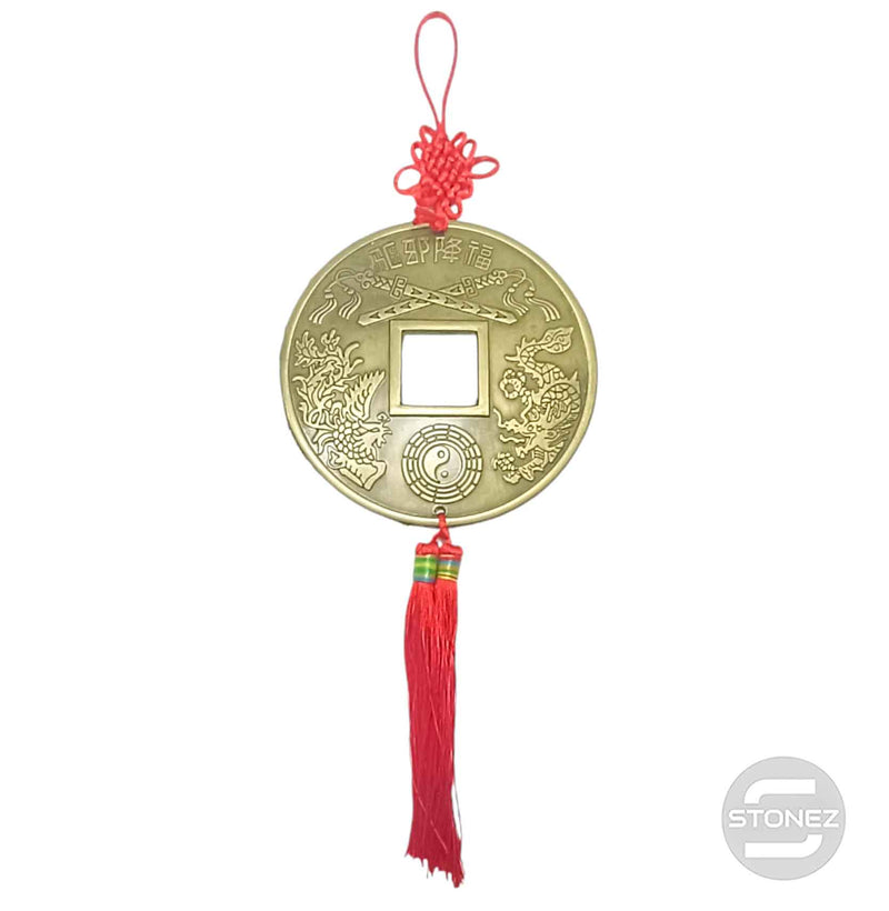 Cargue la imagen en el visor de la galería, 60626 Colgante Feng Shui Moneda China 13 Cms y 36 Cms Aprox Largo
