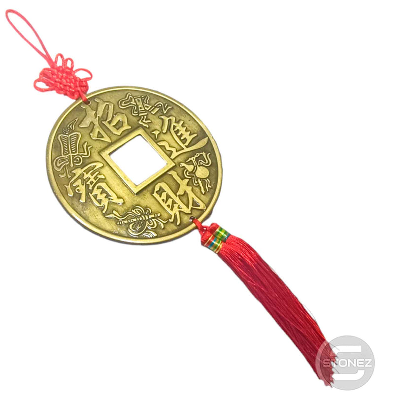 Cargue la imagen en el visor de la galería, 60626 Colgante Feng Shui Moneda China 13 Cms y 36 Cms Aprox Largo
