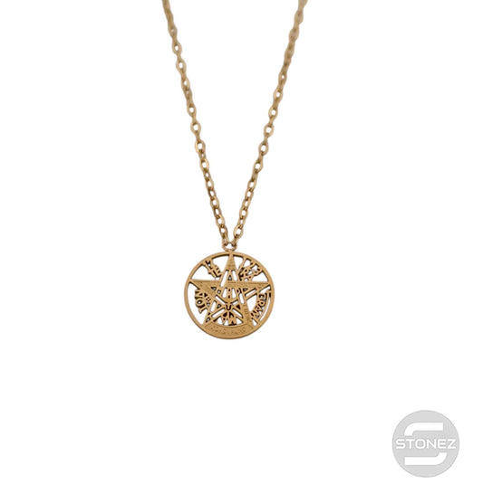 6797-71 Collar Acero Dorado Mini Tetragramaton Cadena 40+5 Cms