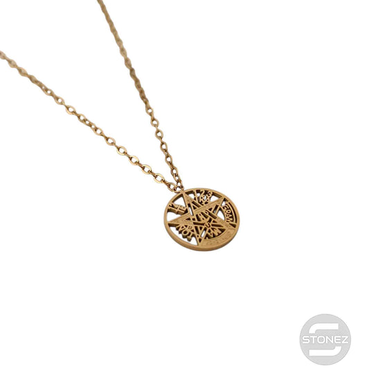 6797-71 Collar Acero Dorado Mini Tetragramaton Cadena 40+5 Cms