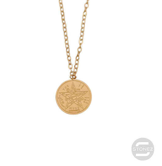 6797-73 Collar Acero Dorado Mini Tetragramaton Cadena 40+5 Cms