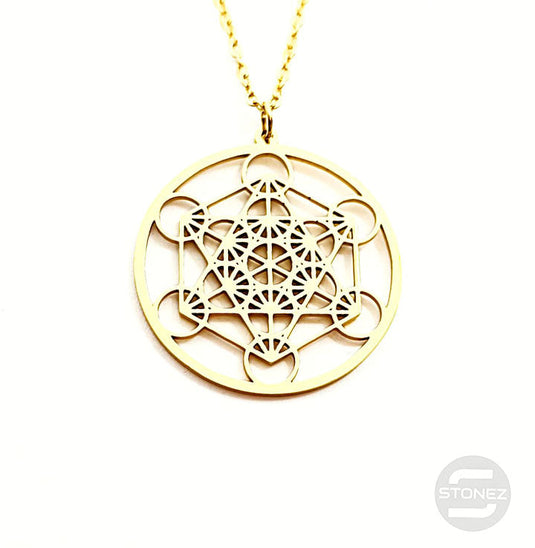 60797-10 Collar Acero Dorado Metatron 25 mm Cadena 40+5 Cms