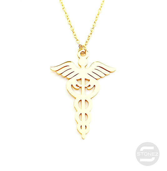 60797-31 Collar Acero Dorado Caduceo 25 x 35 mm Y Cadena 40+5 Cms.