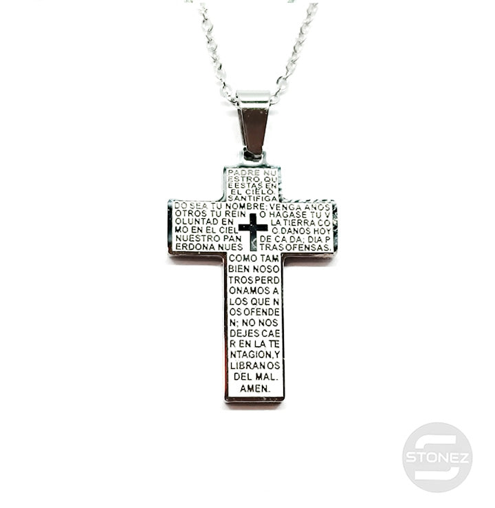 Carregue a imagem no visualizador da galeria, 60797-40 Collar Acero Cruz Padre Nuestro 29 x 21 mm Y Cadena 40+5 Cms.
