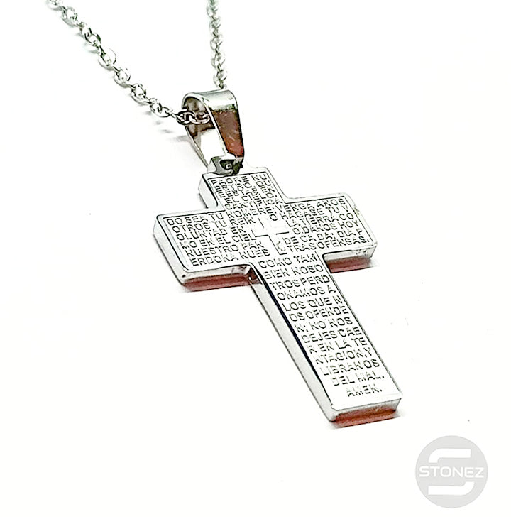 Carregue a imagem no visualizador da galeria, 60797-40 Collar Acero Cruz Padre Nuestro 29 x 21 mm Y Cadena 40+5 Cms.
