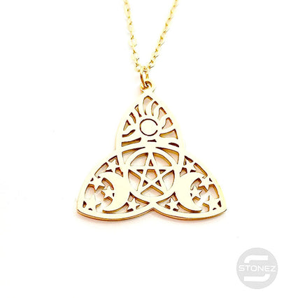 60797-47 Collar Acero Dorado Triqueta 25 mm Y Cadena 40+5 Cms.
