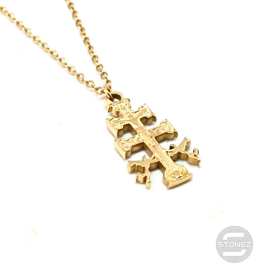 60797-54 Collar Acero Dorado Cruz Caravaca 23x12 mm Cadena 40+5 Cms
