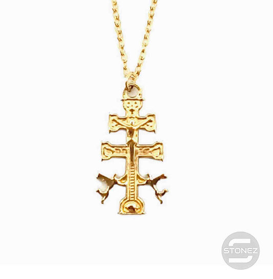 60797-54 Collar Acero Dorado Cruz Caravaca 23x12 mm Cadena 40+5 Cms