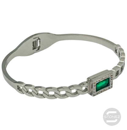 60914-05 Pulsera Acero Y Cristal Brazalete Con Apertura De Muelle - stonez
