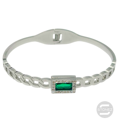 60914-05 Pulsera Acero Y Cristal Brazalete Con Apertura De Muelle - stonez