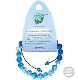 60919-51 Pulsera Cuarzo Azul Rutilado Macramé Adaptable 8 mm