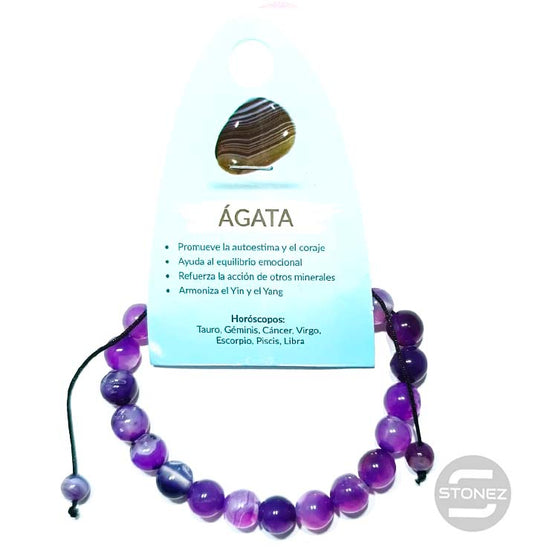 60922-26 Pulsera Ágata Morada Macramé Adaptable 8 mm