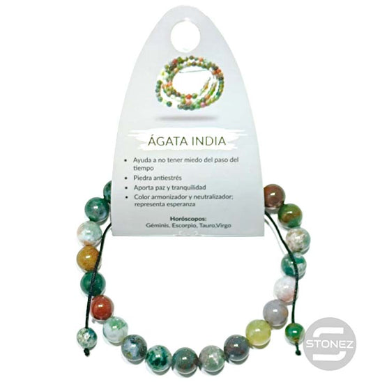 60920-35 Pulsera Agata India Macramé Adaptable 8 mm