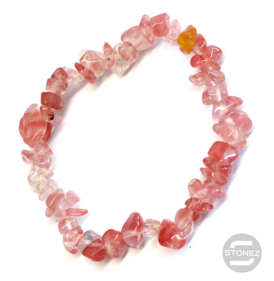 60954-18 Pulsera Piedra Natural Chips Cuarzo Cerezo