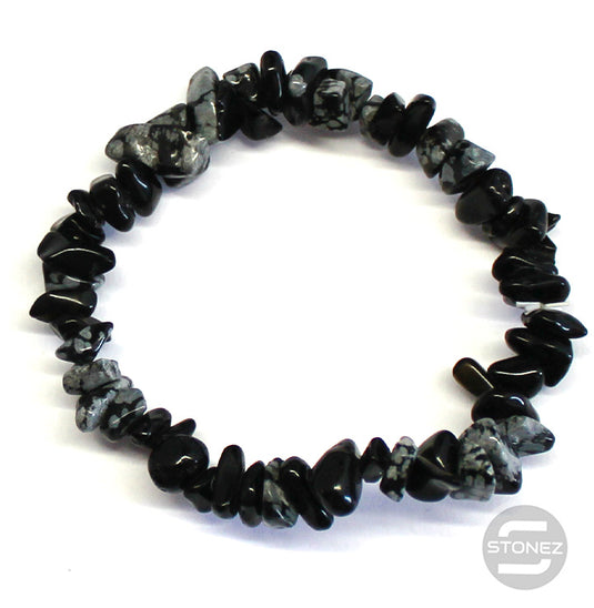 60954-24 Pulsera Piedra Natural Chips Obsidiana Nevada