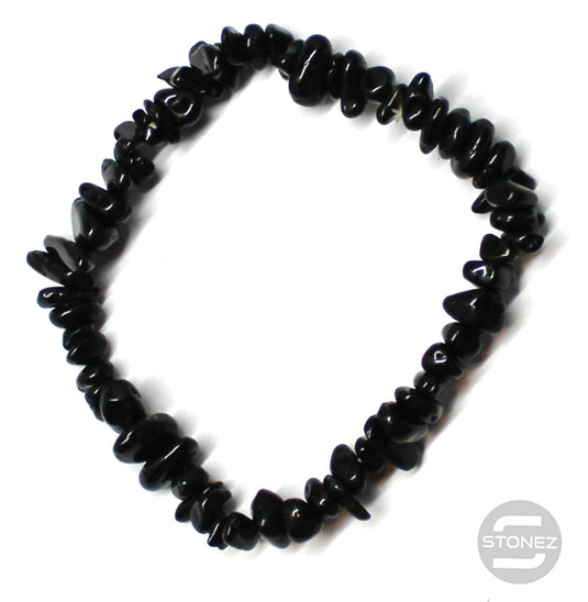 60955-62 Pulsera Piedra Natural Chips Turmalina Negra.