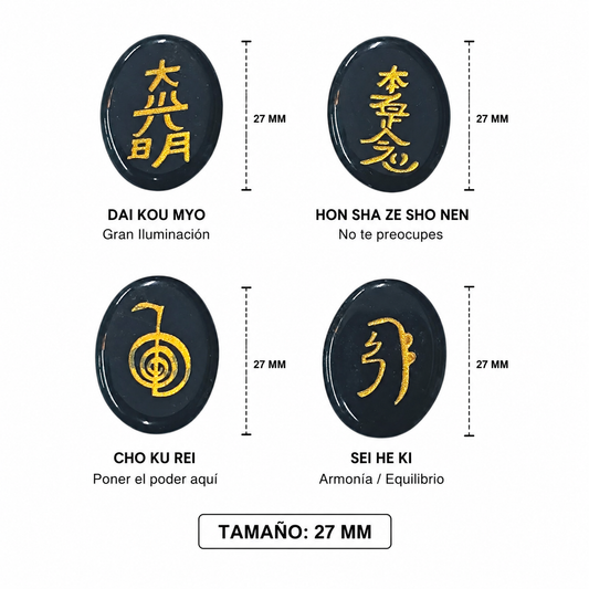 Kit Juego Piedra Natural Onix con los 4 simbolos de Reiki 4 Pcs Ref:37986-04