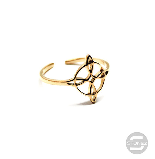 61013-02 Anillo Acero Dorado Adaptable Nudo De Brujas