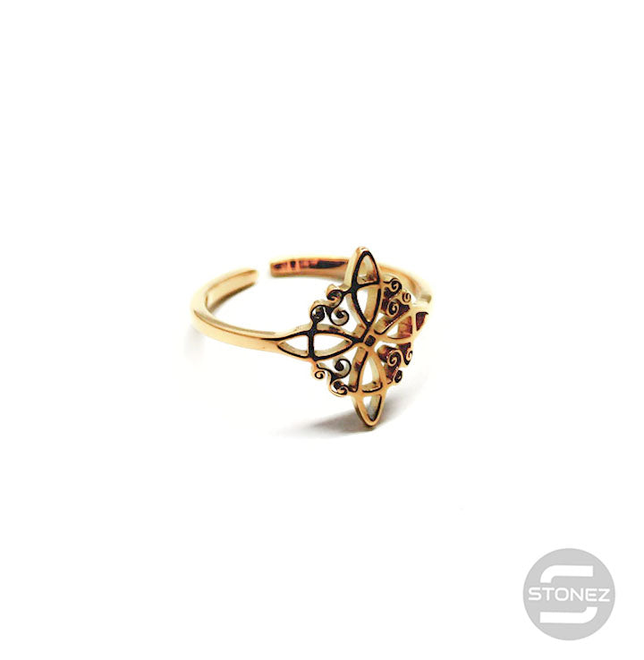 Cargue la imagen en el visor de la galería, 61013-06 Anillo Acero Dorado Adaptable Nudo De Brujas
