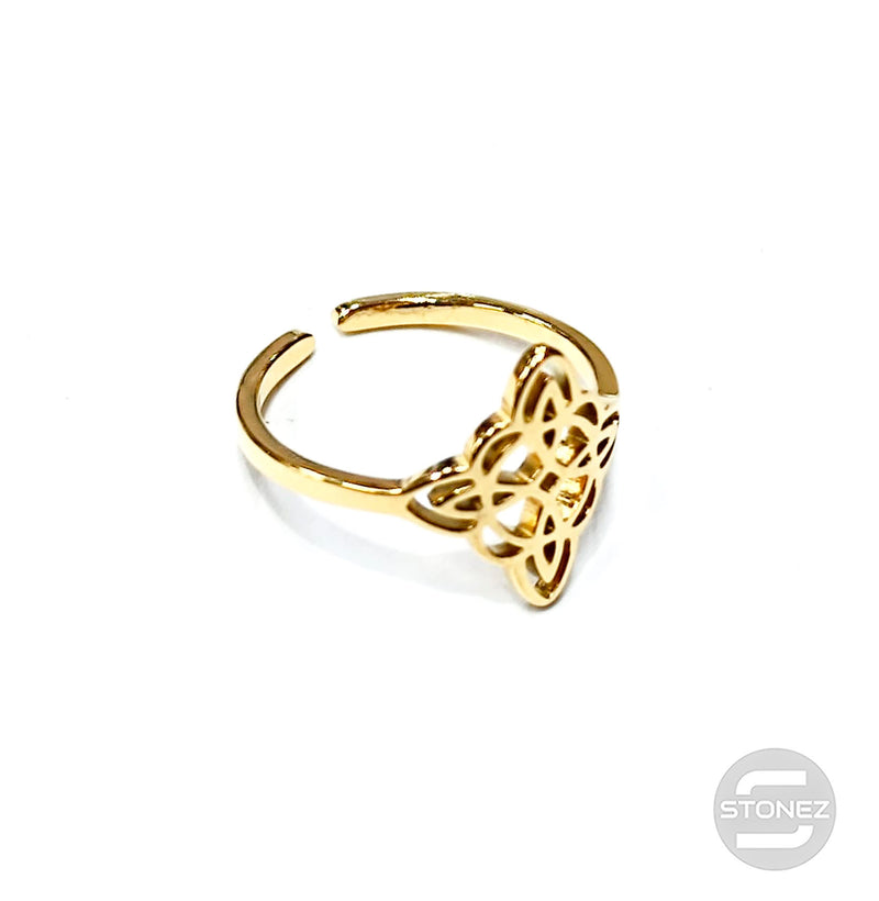 Cargue la imagen en el visor de la galería, 61013-07 Anillo Acero Dorado Adaptable Nudo De Brujas
