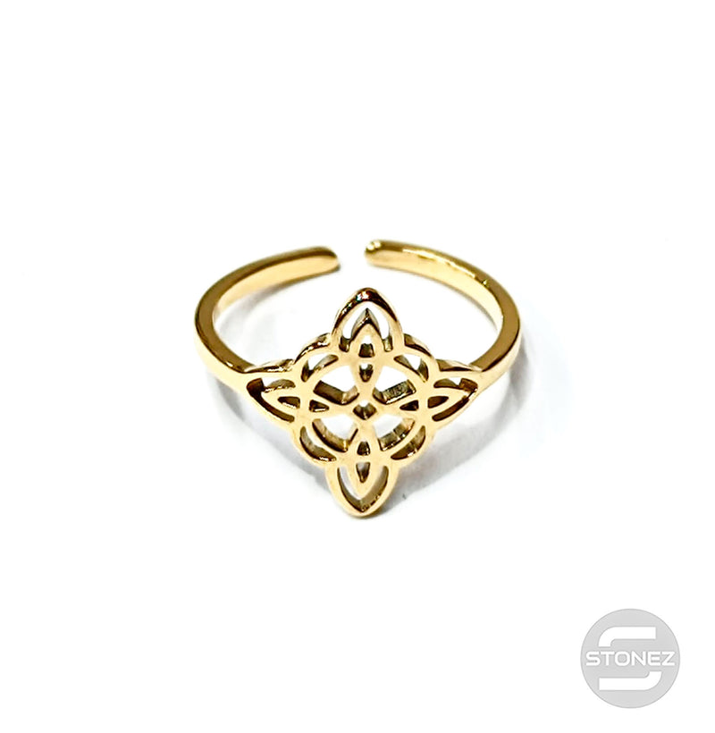 Cargue la imagen en el visor de la galería, 61013-07 Anillo Acero Dorado Adaptable Nudo De Brujas
