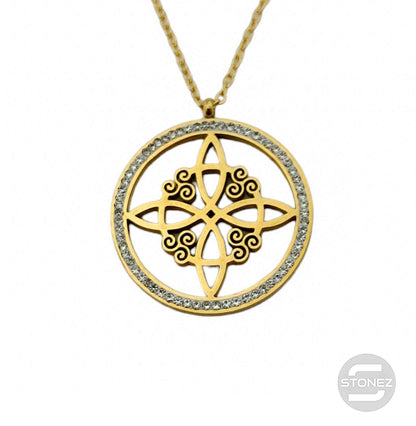 61014-33 Collar Acero Dorado Nudo De Bruja 25 mm Cadena 40+5 Cms