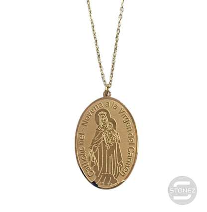 61014-42 Collar Acero Dorado Virgen Del Carmen 20x30 Aproxmm Cadena 40+5 Cms - stonez