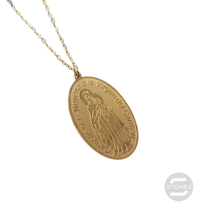 61014-42 Collar Acero Dorado Virgen Del Carmen 20x30 Aproxmm Cadena 40+5 Cms - stonez