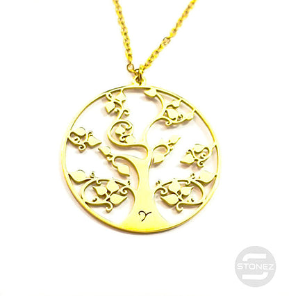 61014-10 Collar Acero Dorado Árbol De La Vida 30 mm Cadena 40+5 Cms.