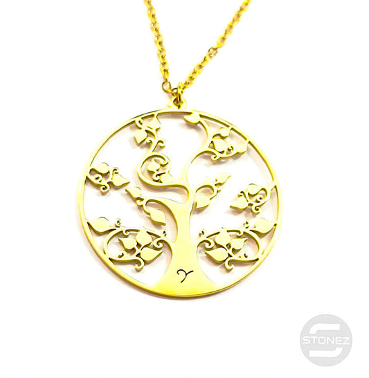 61014-10 Collar Acero Dorado Árbol De La Vida 30 mm Cadena 40+5 Cms.