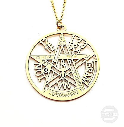 61014-28 Collar Acero Dorado Tetragramaton 30 mm Cadena 40+5 Cms.