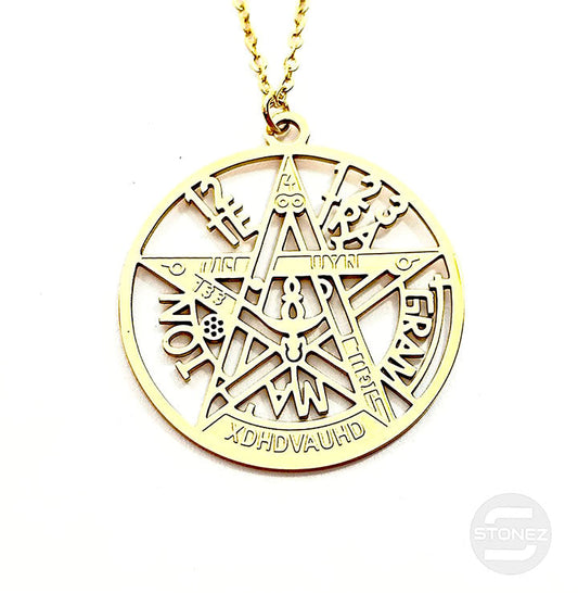 61014-28 Collar Acero Dorado Tetragramaton 30 mm Cadena 40+5 Cms.