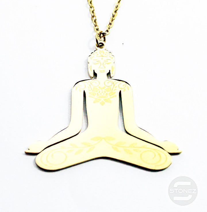 61014-32 Collar Acero Dorado Buda 31 x 36 mm Cadena 40+5 Cms.