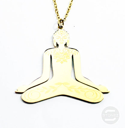 61014-32 Collar Acero Dorado Buda 31 x 36 mm Cadena 40+5 Cms.