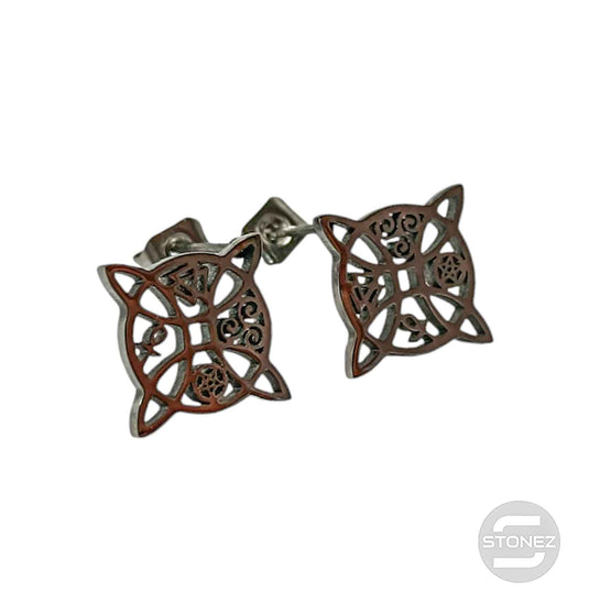 61017-05 Pendientes Pegados De Acero Nudo De Brujas 15mm