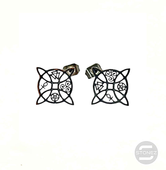 61017-07 Pendientes Pegados De Acero Nudo De Brujas 10 mm