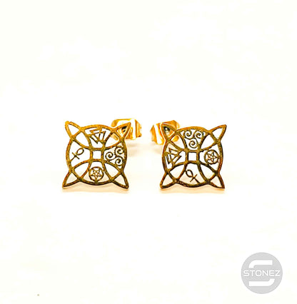 61017-08 Pendientes Pegados De Acero Dorado Nudo De Brujas 10 mm - stonez