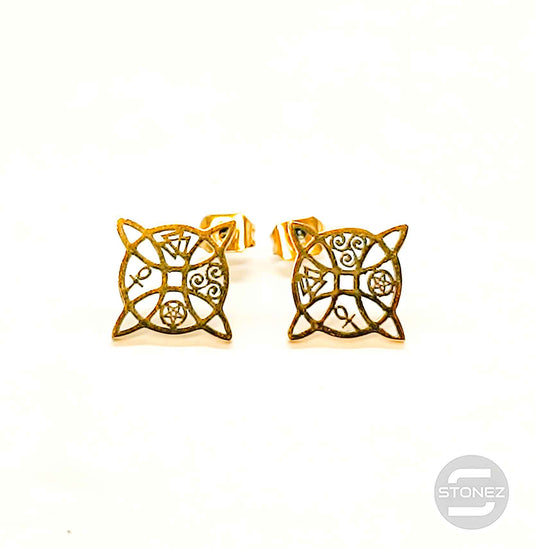 61017-08 Pendientes Pegados De Acero Dorado Nudo De Brujas 10 mm