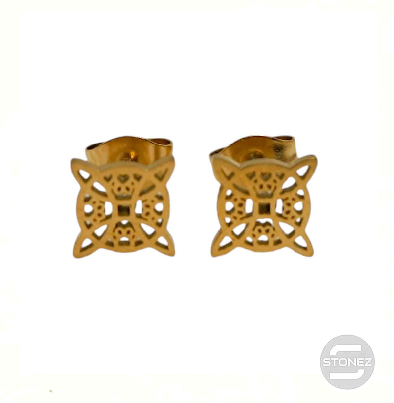 Cargue la imagen en el visor de la galería, 61017-10 Pendientes Pegados De Acero Dorado Nudo De Brujas 10 mm
