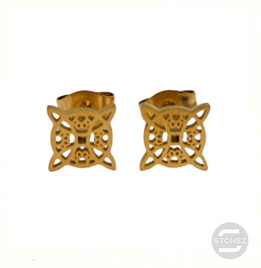 61017-10 Pendientes Pegados De Acero Dorado Nudo De Brujas 10 mm