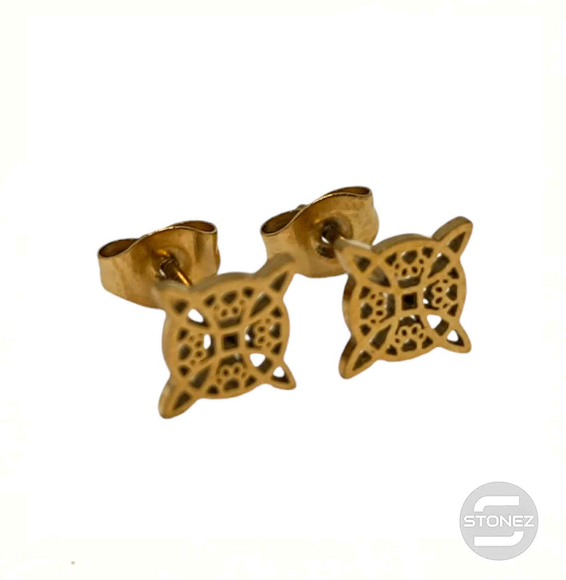 Cargue la imagen en el visor de la galería, 61017-10 Pendientes Pegados De Acero Dorado Nudo De Brujas 10 mm
